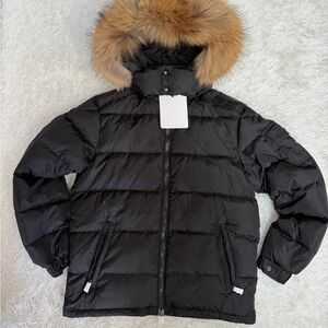 Moncler Black Jacket with Colorful Cartoon Care Patch